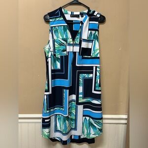 New York & Co Blue Print 1/4 Zip Dress Sleeveless Size L NWT